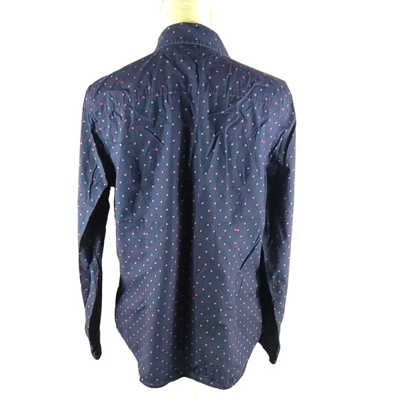 Talbots Women's Shirt Size 12 Roll Tab Cotton Navy Blue Red Polka Dot - Picture 3 of 10